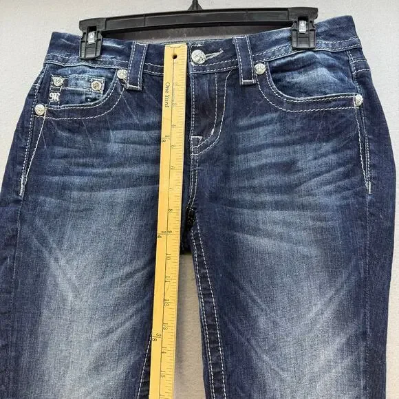 Miss Me Jeans Women's 28x33 (6) Dark Blue Mid Rise Boot Embellished Bling EUC - Picture 12 of 14